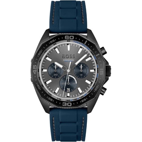 Hugo Boss herrklocka (1513972), Kvarts urverk, datumvisning, kronograf, silikonarmband, vattentålig 50 m