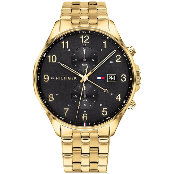 Tommy Hilfiger West Herrklocka (1791708) , Datumvisning, kronograf, vattentålig 50 m, guldfärgat armband