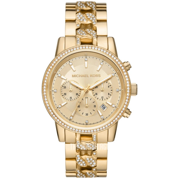 Michael Kors Damklocka MK6937, vattentålig 50m, kronograf, datumvisning, guldfärgat rostfritt stålarmband