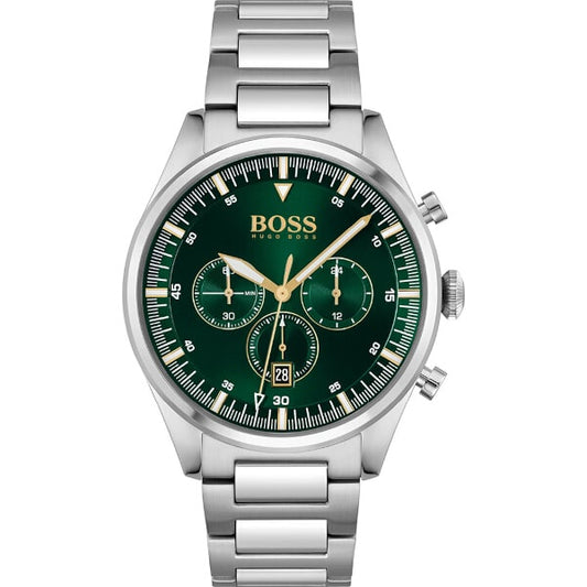 Hugo Boss Herrklocka 1513868,vattentålig 50 m, rostfritt stålarmband, Datum, kronograf