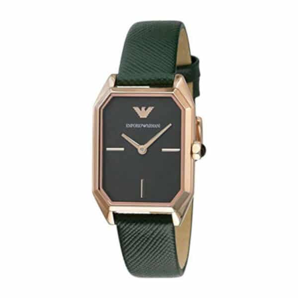 Emporio Armani damklocka (AR11149), kvartsur, tvåhandsrörelse,vattentålig 30 m, grönt läderarmband