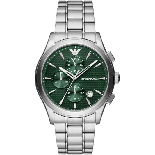 Emporio Armani herrklocka (AR11529), kvartsur, grön urtavla, datumvisning, rostfritt stålarmband, vattentålig 50 m