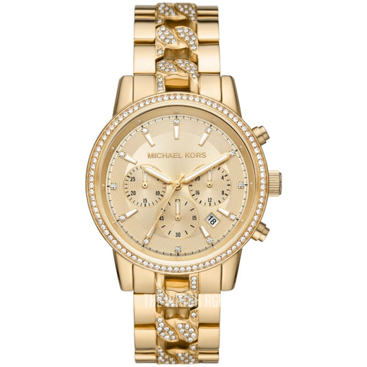 Michael Kors Damklocka MK6937, vattentålig 50m, kronograf, datumvisning, guldfärgat rostfritt stålarmband